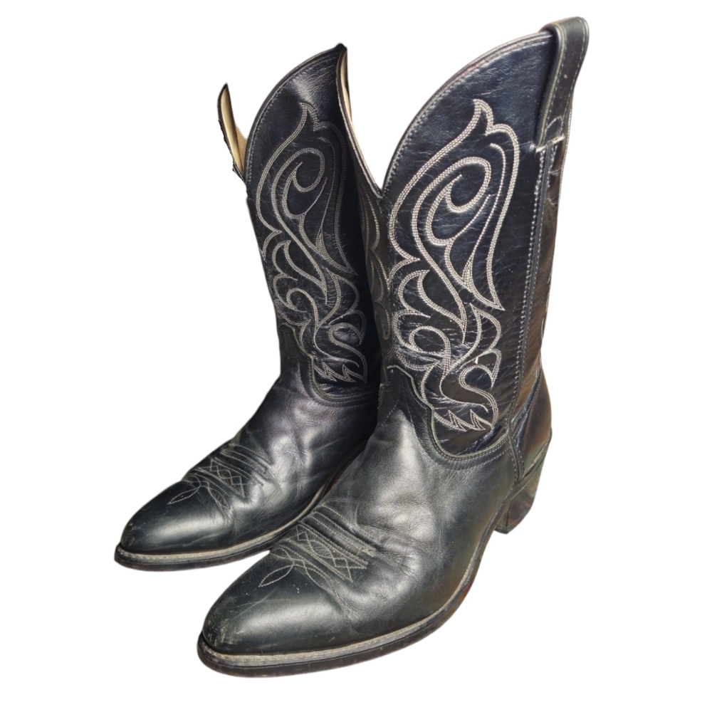 Laredo Black Leather Vintage Cowboy Boots 12EE